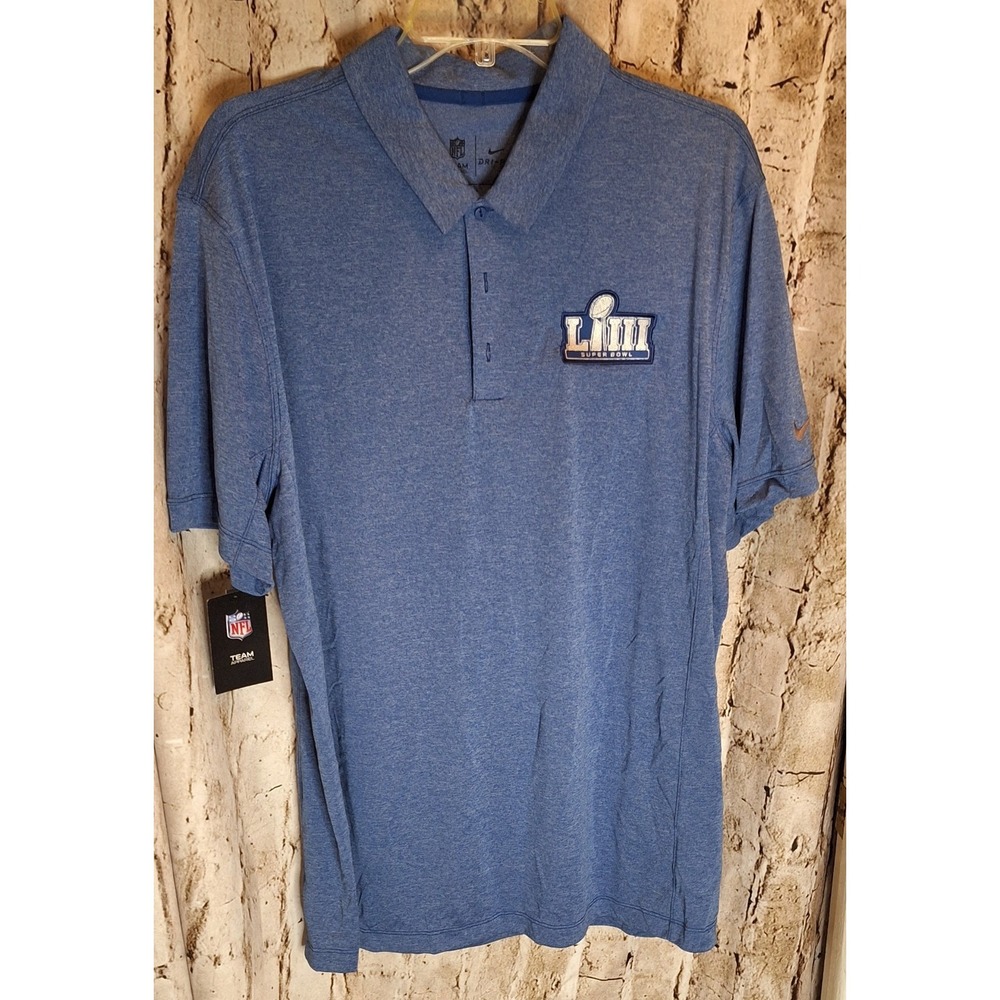 Official NFL Dri-Fit LIII 53rd Super Bowl Blue Polo Style Men's XL‎ button shirt